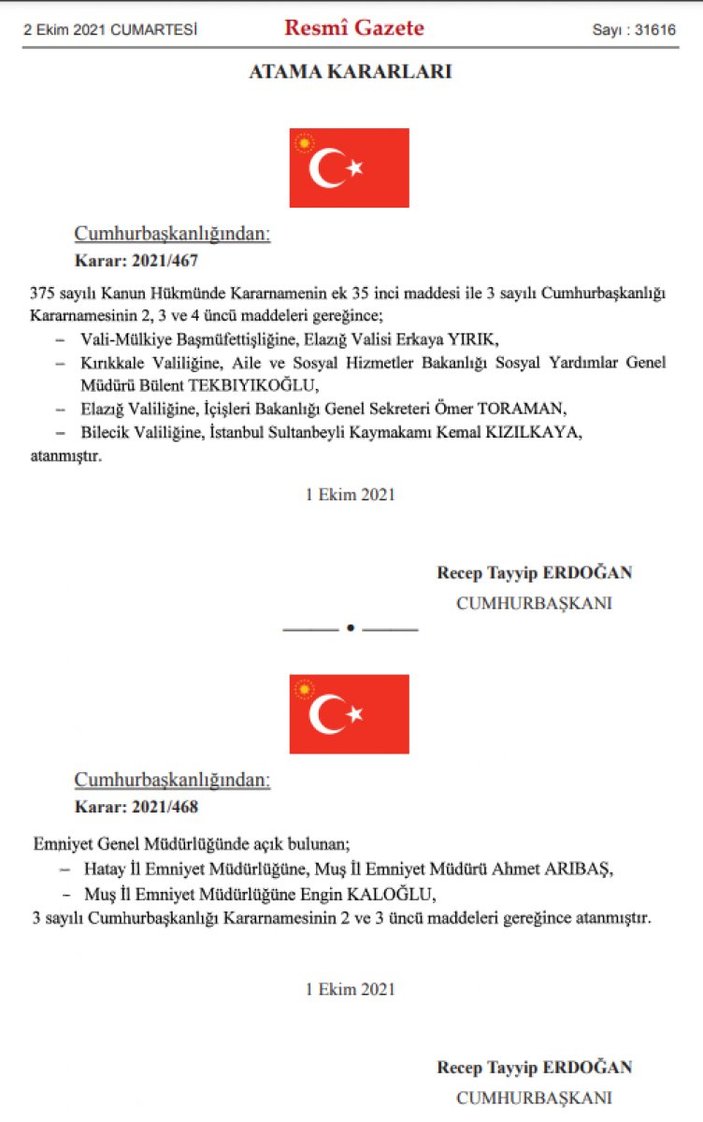 Cumhurbaşkanı Erdoğan imzaladı: 3 ilin valisi değişti