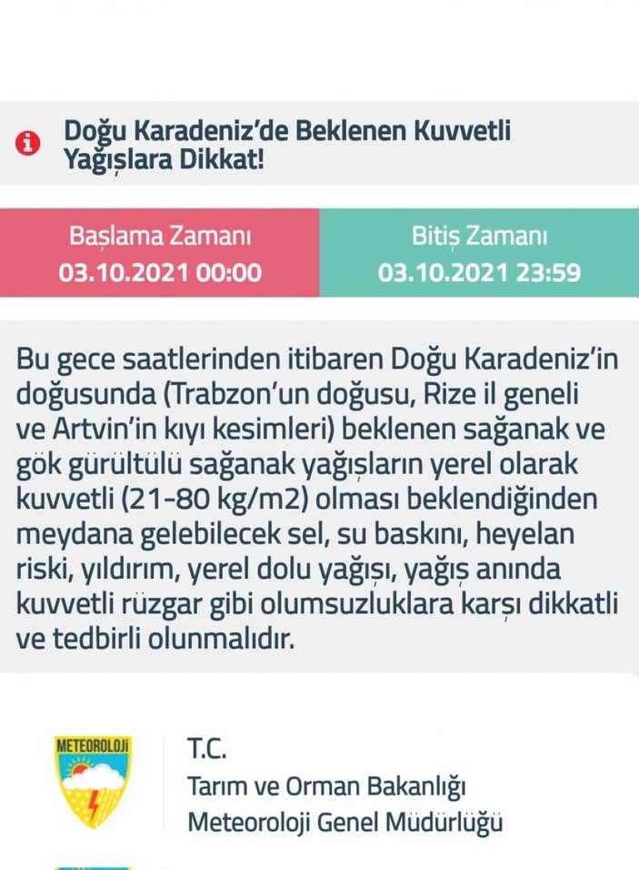 Meteoroloji'den Doğu Karadeniz'e sel ve su baskını uyarısı