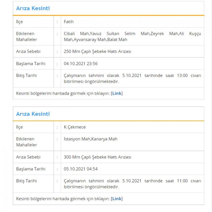 İstanbul'da sular ne zaman gelecek? 5 Ekim 2021 İSKİ su kesintisi ve arıza sorgulama
