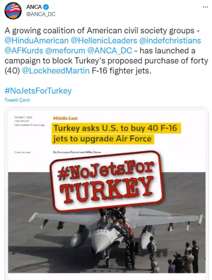 Türkiye'nin ABD'den istediği F-16'lara karşı Ermenistan harekete geçti