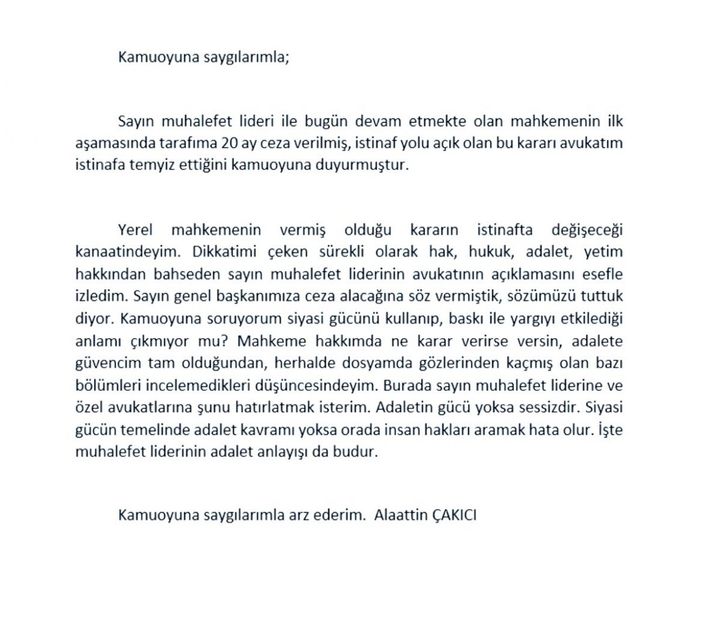 Alaattin Çakıcı'ya Kemal Kılıçdaroğlu'na hakaretten hapis cezası