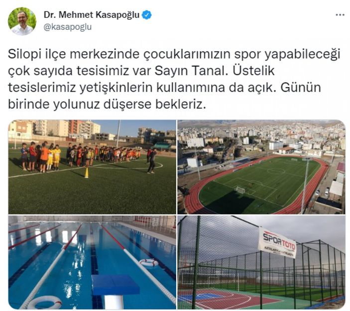 Bakan Mehmet Kasapoğlu'ndan, Mahmut Tanal'ın paylaşımına yanıt