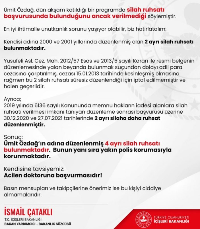 İsmail Çataklı'dan Ümit Özdağ'a: Acilen doktoruna başvurmalı