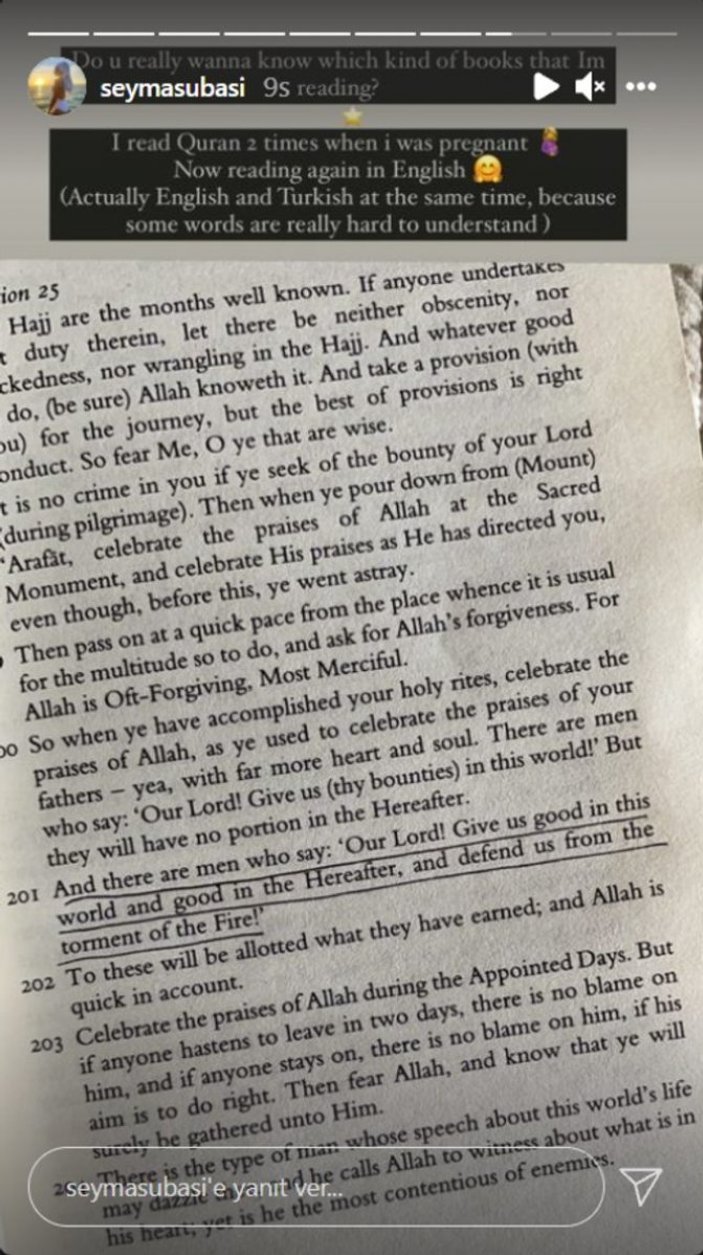 Şeyma Subaşı yeniden Kur'an-ı Kerim okumaya başladı