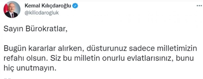 Kemal Kılıçdaroğlu'ndan faiz kararı öncesi bürokratlara ikinci çağrı