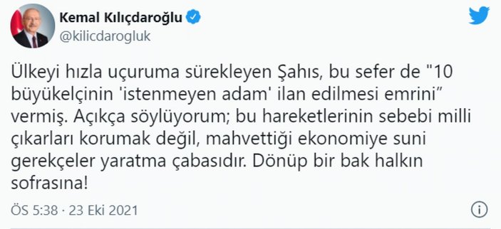 Kemal Kılıçdaroğlu'ndan '10 büyükelçi' kararına tepki