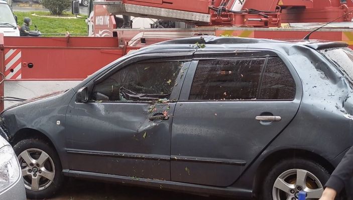 Kağıthane’de, kazadan sonra sağlam kalan domatesleri ayıkladı