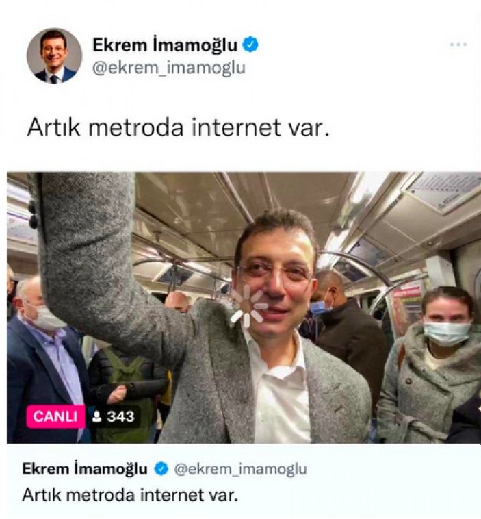 İmamoğlu, metroda internet var yayını yaparken bağlantı koptu