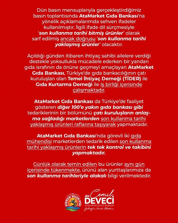 CHP'li Atakum Belediyesi'nden tarihi geçmiş ürün açıklaması