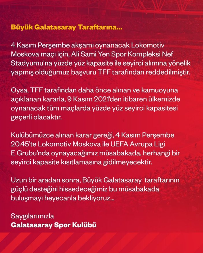 Galatasaray'dan TFF'ye rest