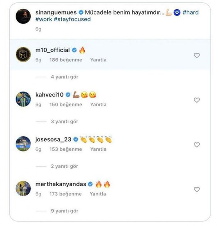 Sinan Gümüş'e takım arkadaşlarından büyük destek