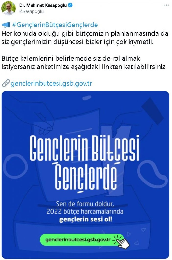 Gençlik ve Spor Bakanlığı'ndan GençlerinBütçesiGençlerde anketi