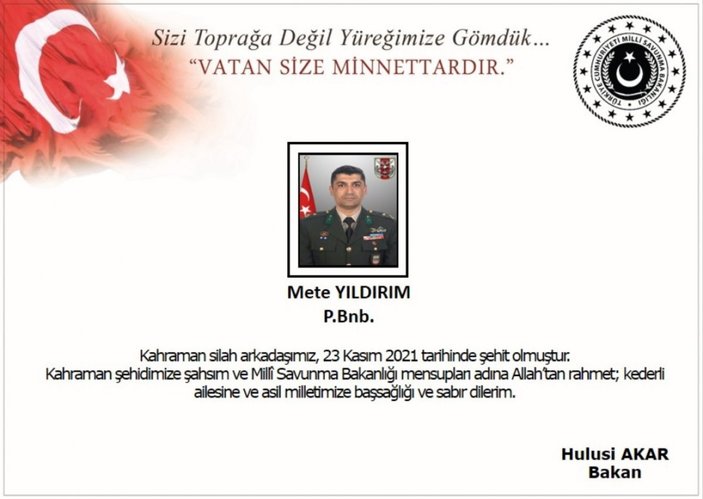Barış Pınarı bölgesinde bir asker şehit oldu