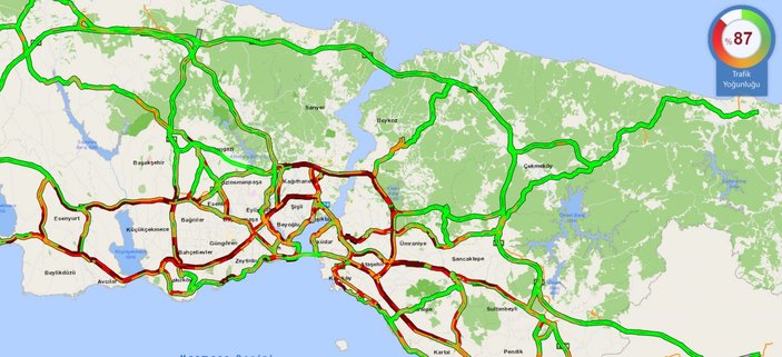 İstanbul'da trafik yoğunluğu yüzde 87'yi gördü