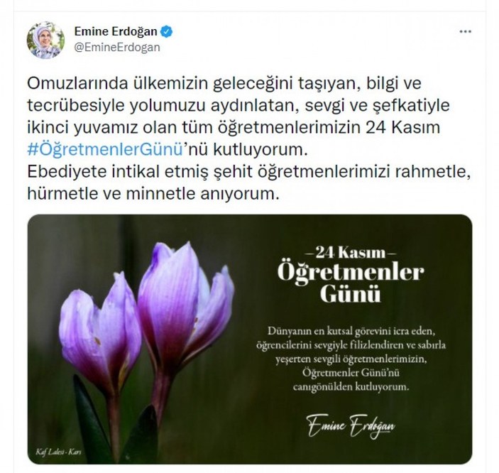 Emine Erdoğan'dan 24 Kasım mesajı