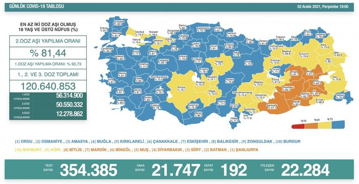 2 Aralık Türkiye'de koronavirüs tablosu