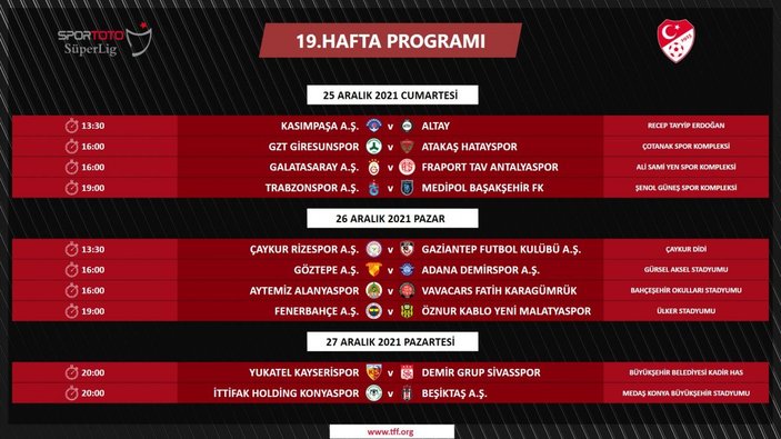 Süper Lig'de gelecek 7 haftanın programı