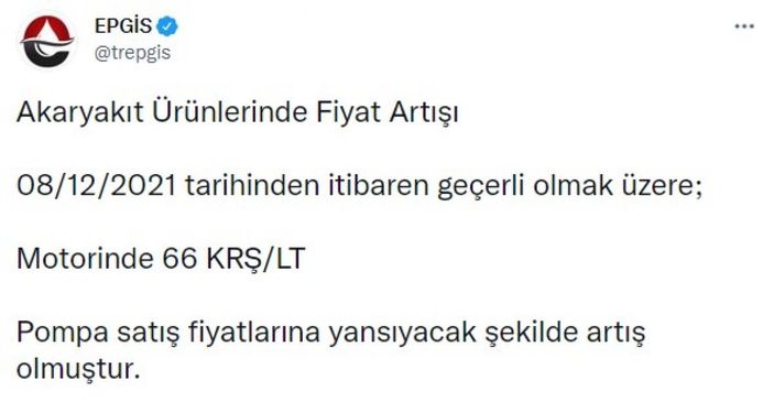 Motorine 66 kuruş zam geldi