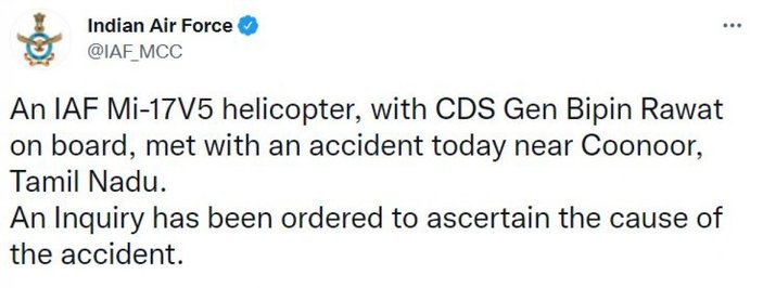 Hindistan'da Genelkurmay Başkanı'nı taşıyan helikopter düştü