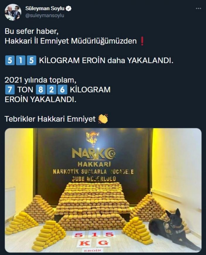 Hakkari’de, toprağa gömülü 515 kilo 800 gram eroin ele geçildi