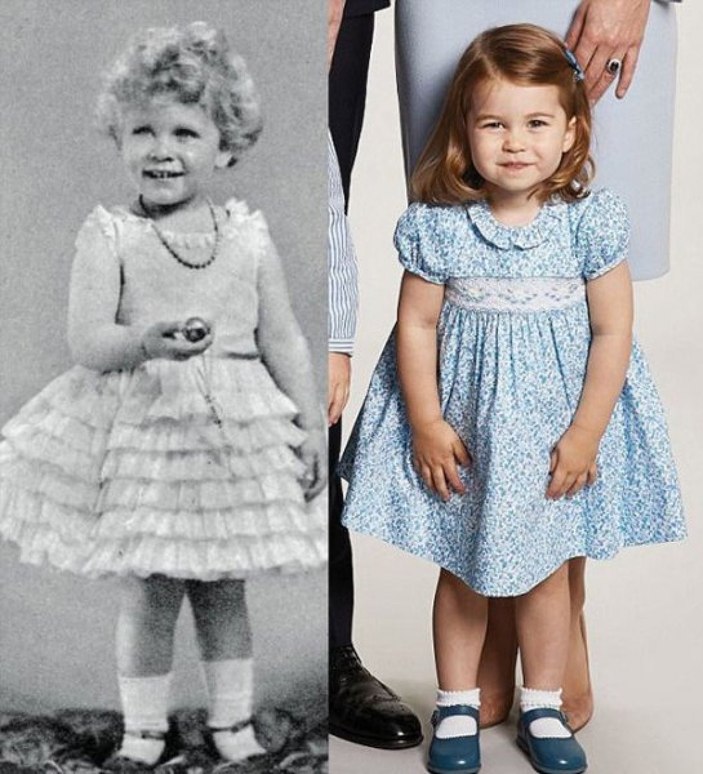'Nenesini sollar' denilen Prenses Charlotte'un Kraliçe Elizabeth'e olan benzerliği