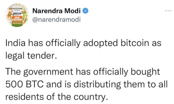 Narendra Modi'nin Twitter hesabı ele geçirildi: Bitcoin dağıtıyoruz