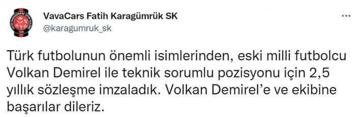 Fatih Karagümrük'ten Volkan Demirel açıklaması