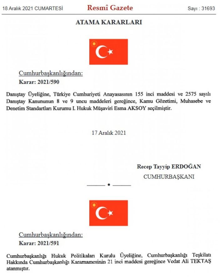 Yargıtay ve Danıştay üyeliklerine atamalar