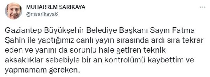 Muhabire tokat atan Muharrem Sarıkaya özür diledi