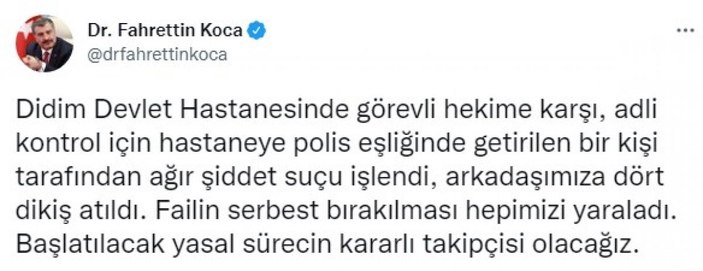 Fahrettin Koca'dan Didim'de doktora yapılan saldırıya ilişkin açıklama