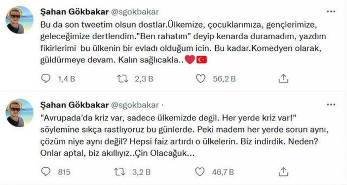 Şahan Gökbakar: Bu son tweetim