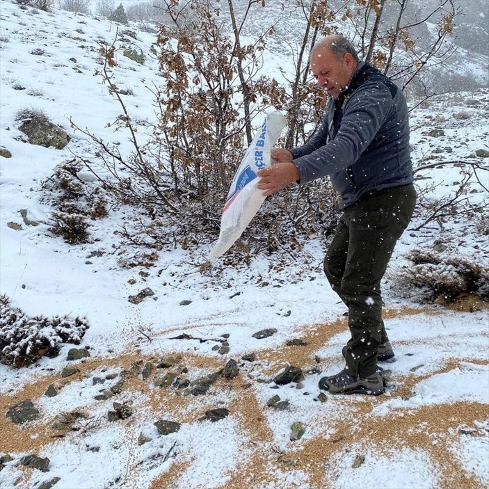 Mehmetçik ve doğa koruma görevlileri doğaya yem bıraktı