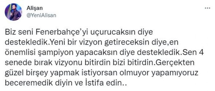 Alişan'dan Ali Koç'a tepki: İstifa edin