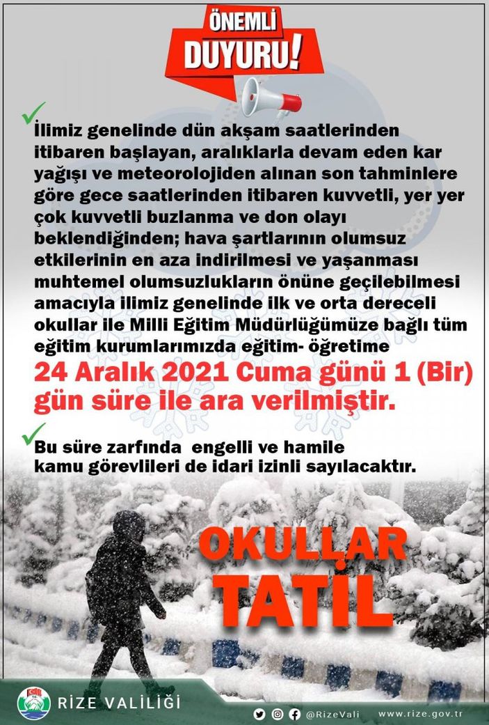 Rize Valiliği, samimi tatil duyurusuyla takdir topladı