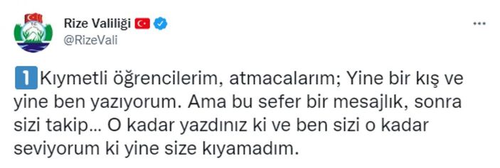 Rize Valiliği, samimi tatil duyurusuyla takdir topladı