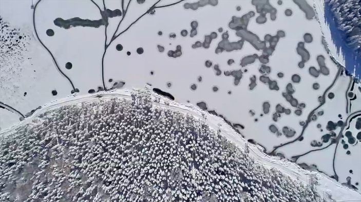 Düzce'deki gölet buz tuttu