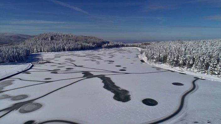 Düzce'deki gölet buz tuttu