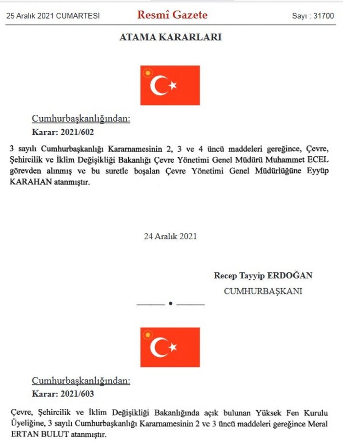 Cumhurbaşkanı Erdoğan'dan bakanlık ve kurumlara atamalar