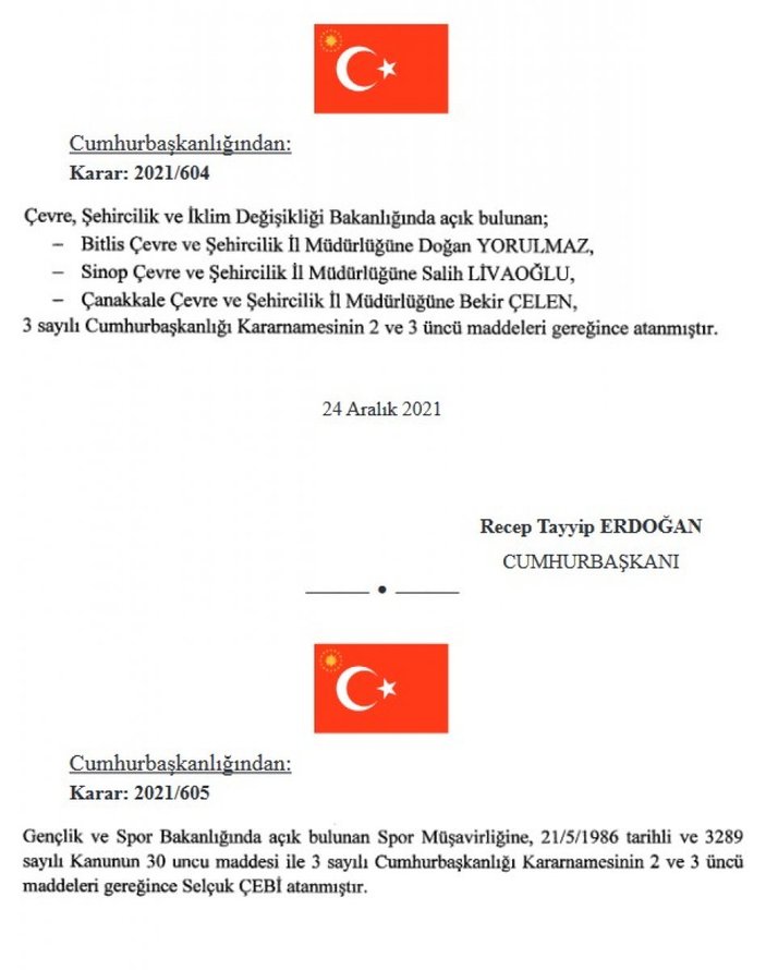 Cumhurbaşkanı Erdoğan'dan bakanlık ve kurumlara atamalar