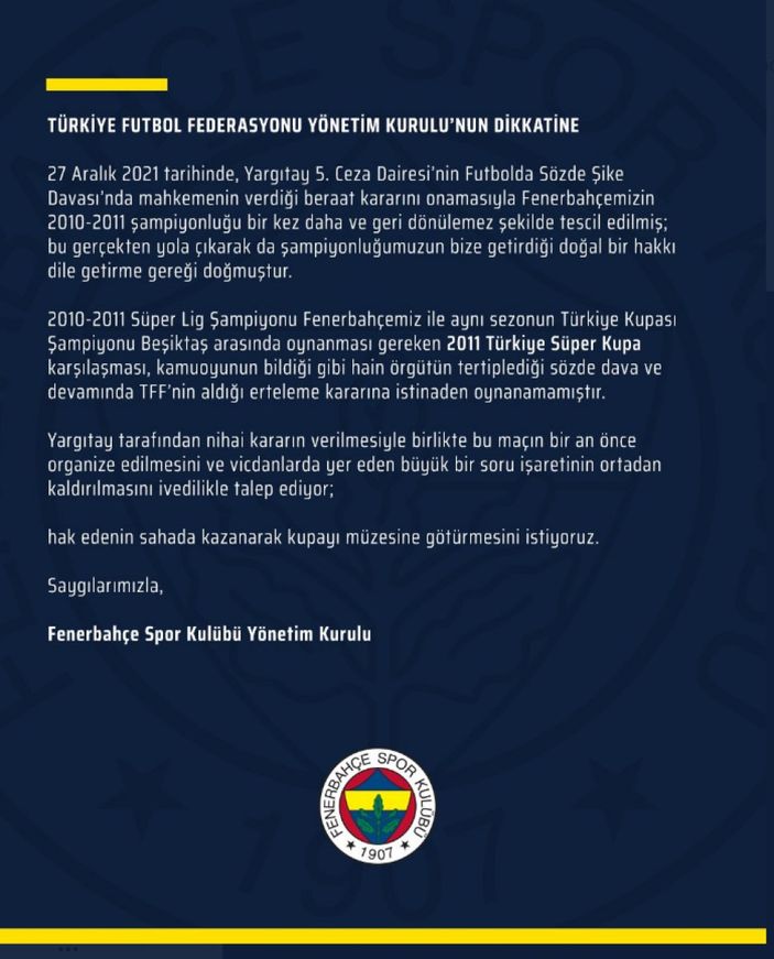 Fenerbahçe cephesinden flaş gelişme! O istekle TFF'ye başvurdular...