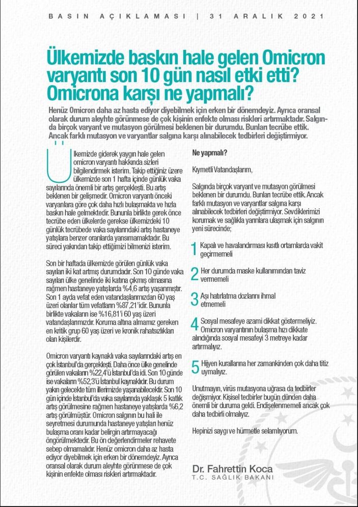 Fahrettin Koca'dan Omicron açıklaması: Son 10 gün nasıl etki etti?