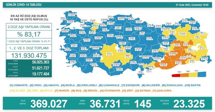 1 Ocak Türkiye'de koronavirüs tablosu
