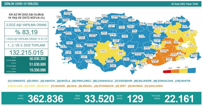 2 Ocak Türkiye'de koronavirüs tablosu