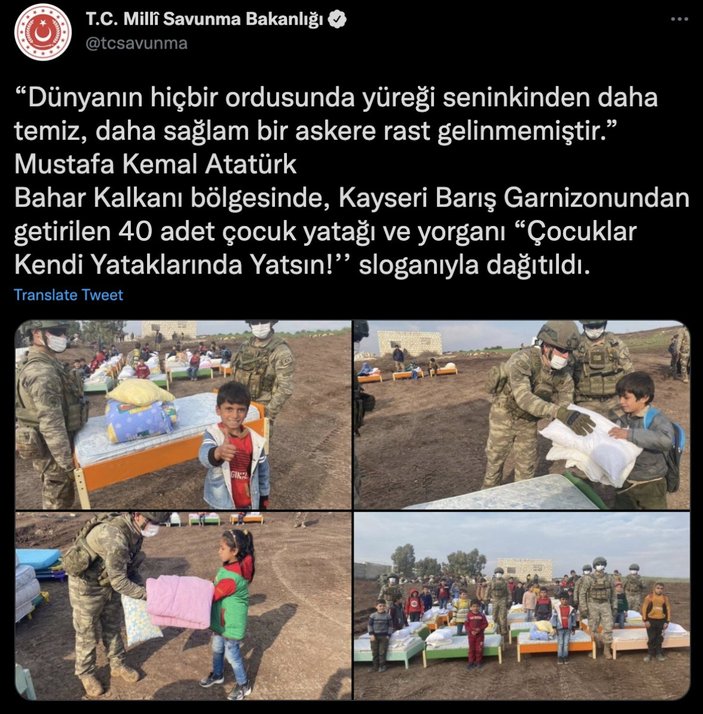 Mehmetçik'ten çocuklara yatak ve yorgan yardımı