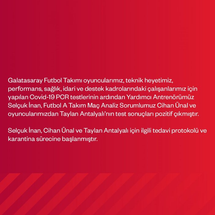 Galatasaray'da 3 kişinin daha testi pozitif