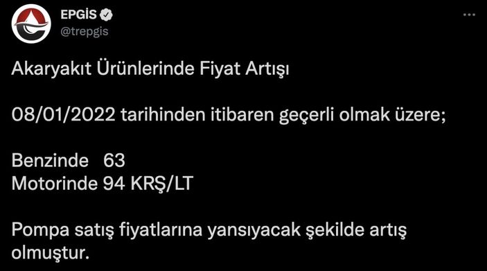 Benzin ve motorine zam
