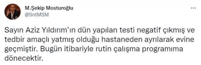 Aziz Yıldırım'ın koronavirüs testi negatif