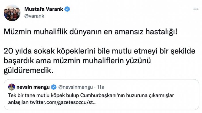 Mustafa Varank'tan Nevşin Mengü'ye: Müzmin muhaliflik dünyanın en amansız hastalığı