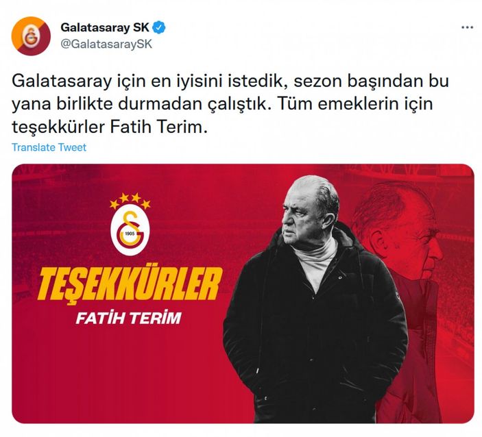 Galatasaray'dan Fatih Terim'e teşekkür
