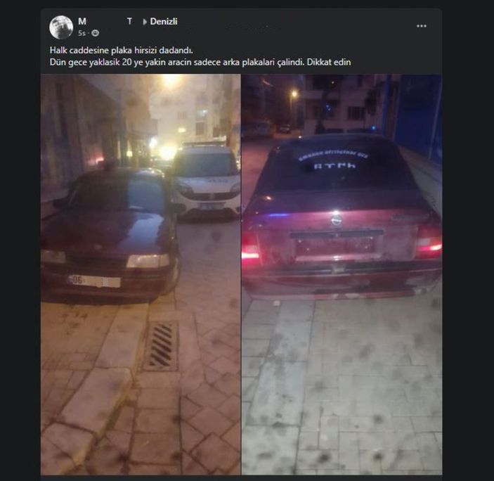 i Denizli'de aynı mahalleden 30 aracın plakası çalındı